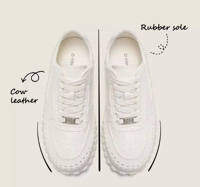 High-definition stitching thick-soled white shoes for women 2024 new spring all-match genuine leather niche casual sports sneakers