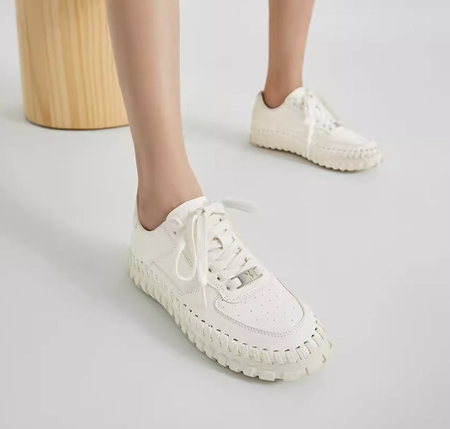 High-definition stitching thick-soled white shoes for women 2024 new spring all-match genuine leather niche casual sports sneakers