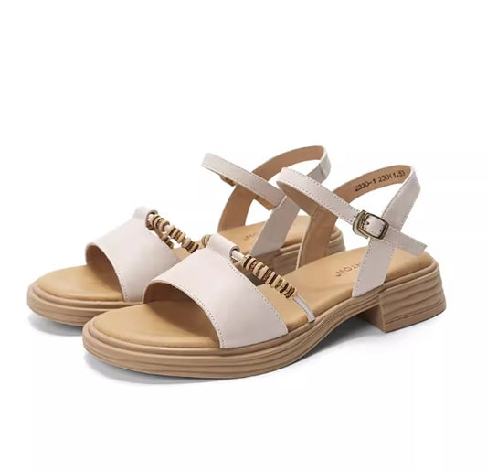 Genuine leather French strappy sandals for women 2024 new summer with skirt, comfortable mid-heeled fairy sandals