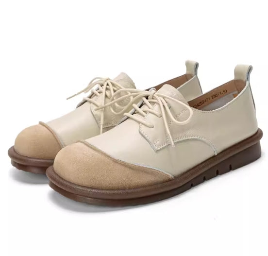 Genuine leather suede splicing small leather shoes for women British thick soles 2024 spring new Japanese style women's jk lace-up shoes