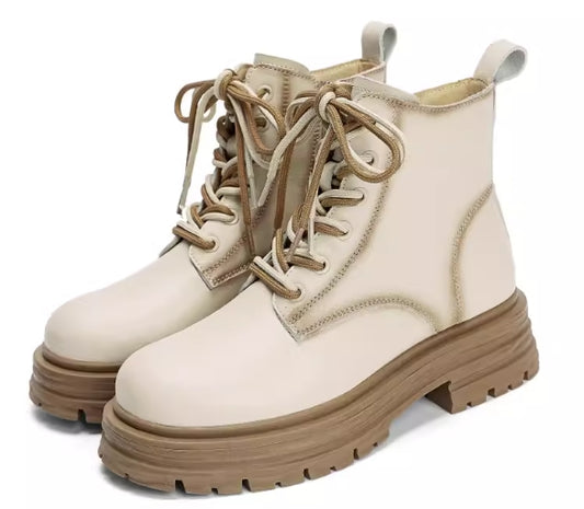 Milky brown thick-soled Martin boots for women 2023 new heightening six-hole short boots for women street boots