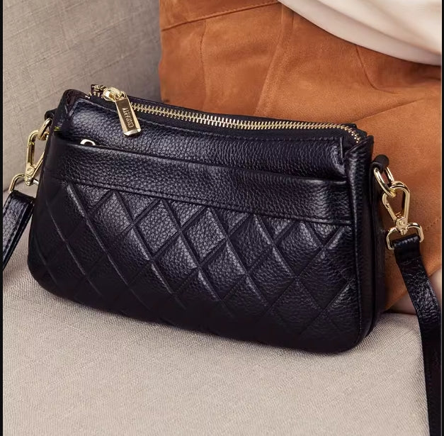 Soft leather mom bag for women 2024 new fashion versatile rhombus leather shoulder crossbody bag women's portable armpit bag